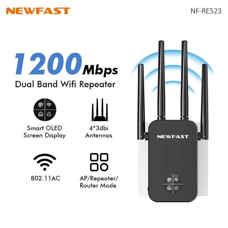 Smart Home X10 - NEWFAST 1200Mbps WiFi Repeater Router 2.4/5G