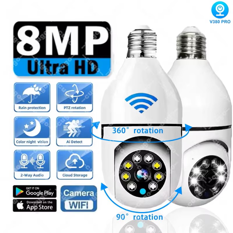 Smart Baby Night Light - 8MP E27 Bulb Surveillance Camera Wifi